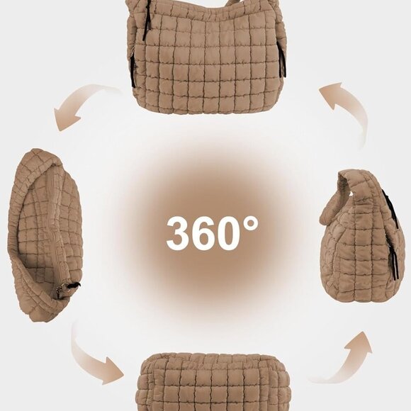 Women Puffer Tote Nylon Large Capacity Crossbody Bag Quilted Carryall - Picture 6 of 6